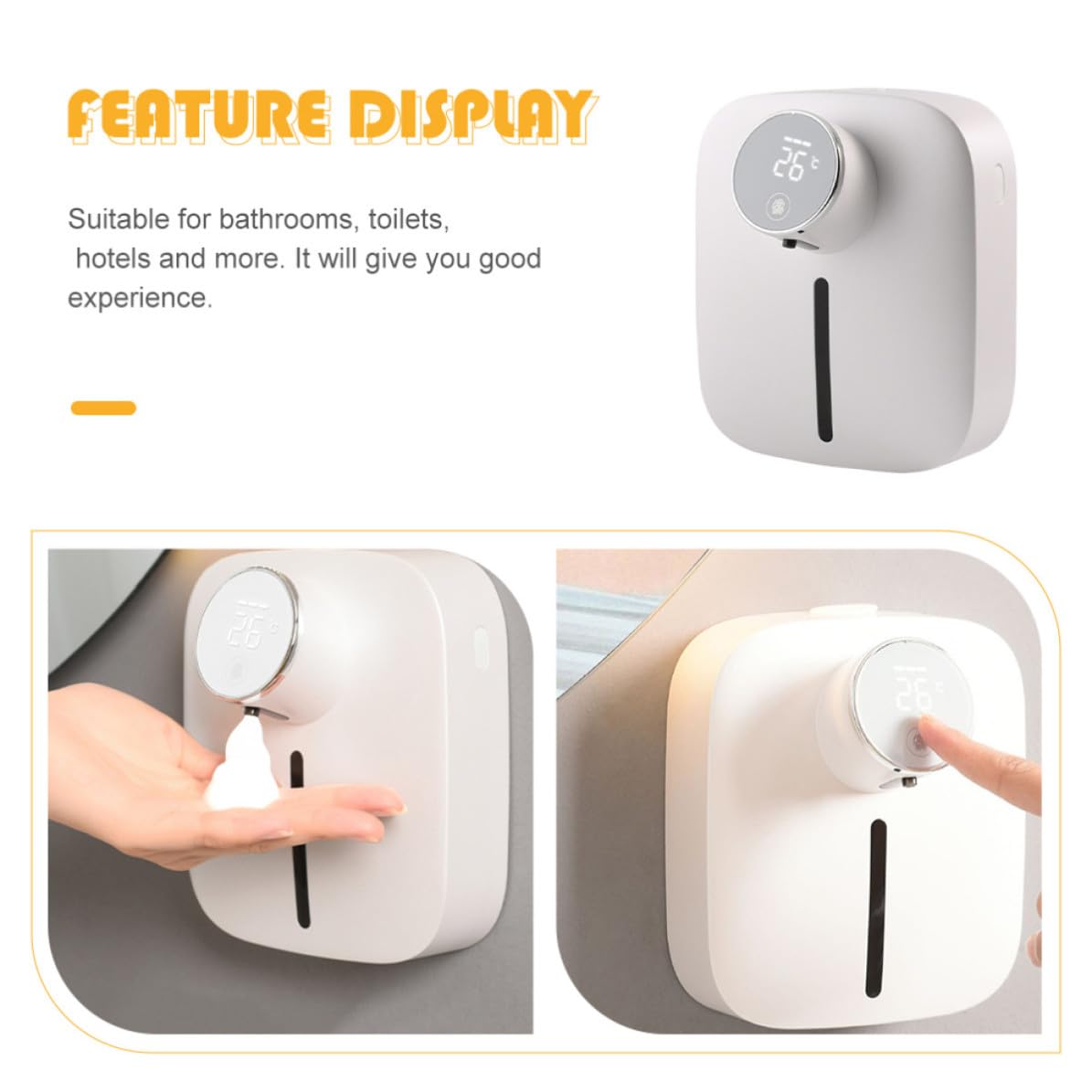 SEWACC Dispensador de Jabón Espumoso sin Contacto X101 320ml | Montaje en Pared, Abs Blanco Recargable USB Tipo C 1500mah, 3 Niveles de Espuma Ajustable