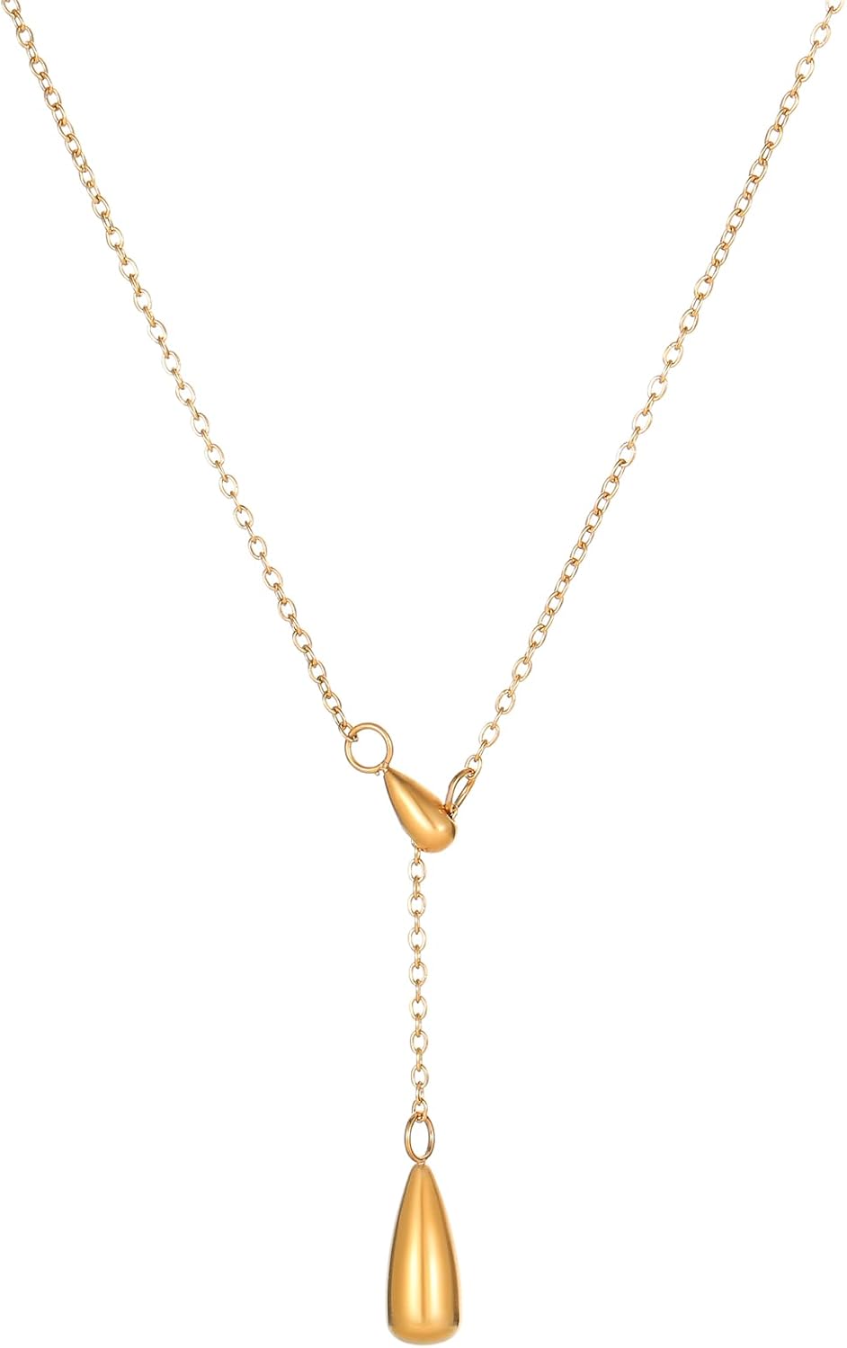Dainty 18K Gold Plated Lariat Necklace for Women Delicate Y Chain Rose Pearl Diamond Long Drop Necklace Layering Bridal Jewelry Gift