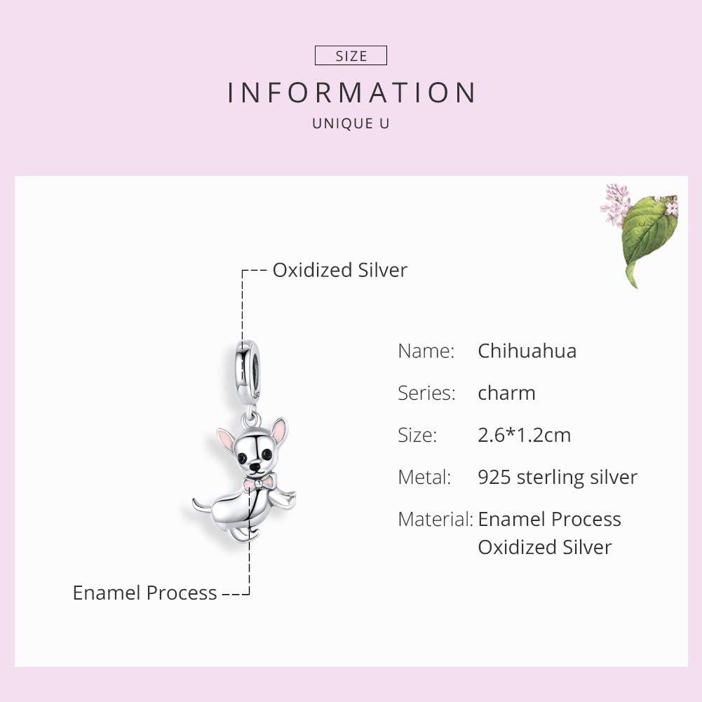 NewL Cute Pet Chihuahua Dog Pendant Charm Silver 925 Pink Enamel Ear Jewelry Gifts Girl Accessoriesy, Pink,Silver - Image 5
