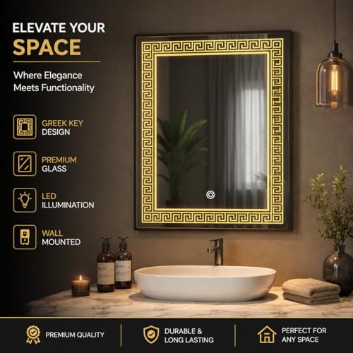 Image of LED Bathroom Wall Mirror with Decorative 3 Light Design | Touch Sensor | Warm | Natural and Cool White | for Wash Basin | Bedroom | Dressing Area Decoration (Portrait, 18x24)