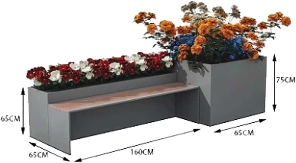 Outdoor Park Planter Bench Outdoor Iron Flower Box and Seat Combination Set Outdoor Garden Square Street Rest Flower Trough Seat Planers Park Flower Box Bench