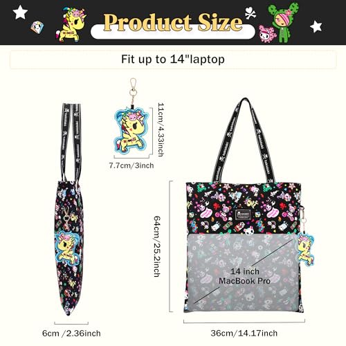 Image of tokidoki Large Tote Bag with Unicorno Keychain Laptop Travel Bag Shoulder Work Tote Weekender Bag Handbag for Women