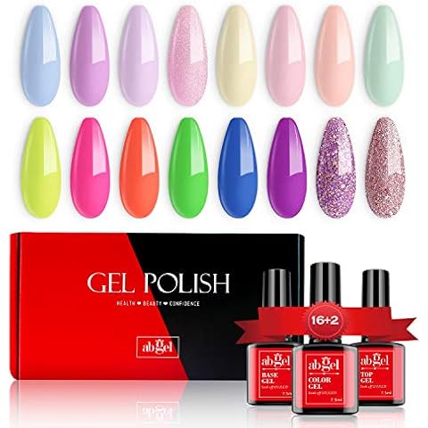 ab gel nagellack set,16 Farben Neon Gel Lack Set mit Base Top Coat Orange Grün Rosa Blau Nude Glitter UV Nagellack Nageldesign Cover