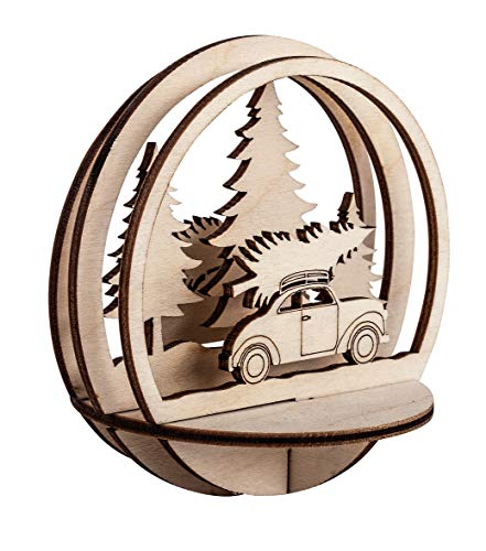 Rayher Holz Steckteil Auto+Baum, 9,5cm ø, natur, Set 5teilig, SB-Btl 1Set, Holzbausatz gelasert, FSC Mix Credit, Weihnachtsdekoration, 62885505