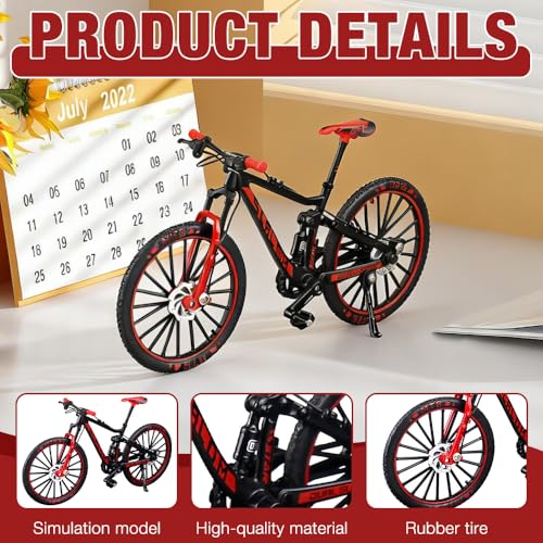 HIULLEN Fahrrad Modell Deko, 1:10 Mountainbike-Modell Spielzeug, Mini Fahrrad-Legierung fahrradmodell, Mini Bend Fahrrad Modell Rennrad Mountainbike, Miniatur Finger Bike(Schwarz Rot)