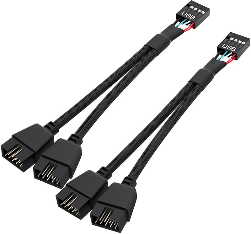 OwlTree 2 Pack Motherboard 9 Pin USB 2.0 to Dual 9 Pin Extension Splitter | Motherboard USB Splitter 9 Pin Header Cable, USB2.0 Header Splitter for Internal Computer Motherboard (Braided Black)