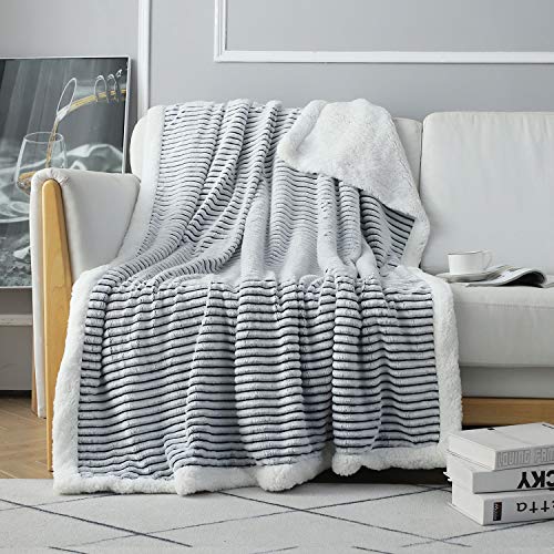 I' Hermu Sherpa Fleece Throw Blanket For Couch (Large 51‘’X 63‘’, Blue And White Strip) Soft Plush Blankets Fluffy Fuzzy Warm Cozy Throws For Sofa Bed #TOP23