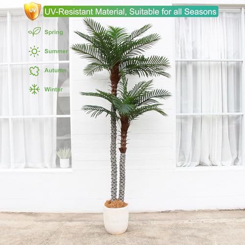 Image of Nafresh 9ft Tall UV Resistant Faux Palm Tree, 108in Artificial Palm Tree Indoor Outdoor, Fake Tree with Real Bark and Realistic Leaves and for Home House Office Living Room Bedroom Yard Patio.