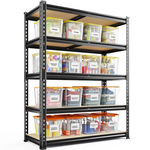 Image of REIBII 2400 Lbs Garage Shelving for Pantry, Adjustable Storage Shelves | 5 Tier Shelf, 5 Reinforcing Ribs, Steel Frame with Powder Coat, Tool-Free Assembly, Freestanding, 35.5 inch W x 72 inch H