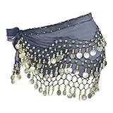 Rosennie Damen Karneval Kleidung Bauchtanz Hüfttuch Wickelgürtel Rock 128 Münzen Bauchtanz Rock Kostüme Mode Pailletten Karnevals Teufel Tuch mit Münzen, Samba Bauchtanz Tribal Gürtel (Schwarz)