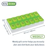 Ezy Dose Hebdomadaire7-Day) AM/PM Organisateur de pilules, Médicament cas, Vert , Boîte quotidienne de vitamines & Planificateur de complément, Lycées, 2 Pill Holder compact, portable, fois par jour & Voyages-Amis, sans BPA