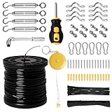 String Light Hanging Kit – 164 ft Nylon Coated Stainless Steel Guy Wire kit – 163 Pcs Tool kit with Snap Hooks, Screws, Turnbuckles and More – Perfect String Light Kit for Weddings Dinners Barbecues