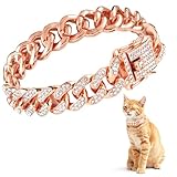 Amabro Diamond Cat Chain Collar, Metal Cuban Link Dog Collar with Secure Buckle Cat Pet Necklace Chain Pet Collar Jewelry Accessories for Small Medium Dogs Cats Puppy Kittens (Rose Gold, 10 inch)