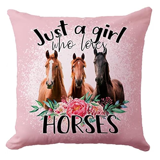Just A Girl Who Loves Horses Pink Pillow Cover, Horse Gifts for Girls, Decorative Western Farmhouse Animal Pillow Cover for Bedroom Living Rooms Sofa Couch 18¡Á18 Inch