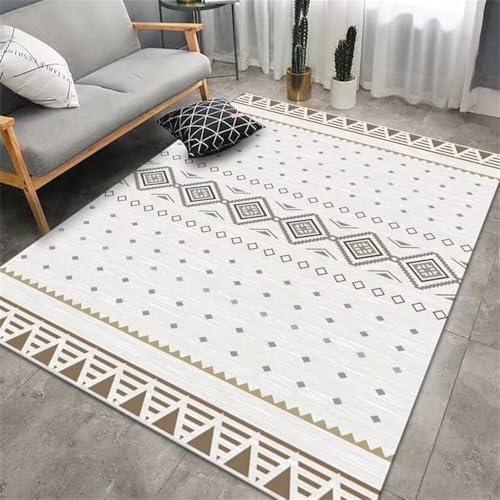 Tapis salle à manger lavable gris au design géométrique rétro - 2