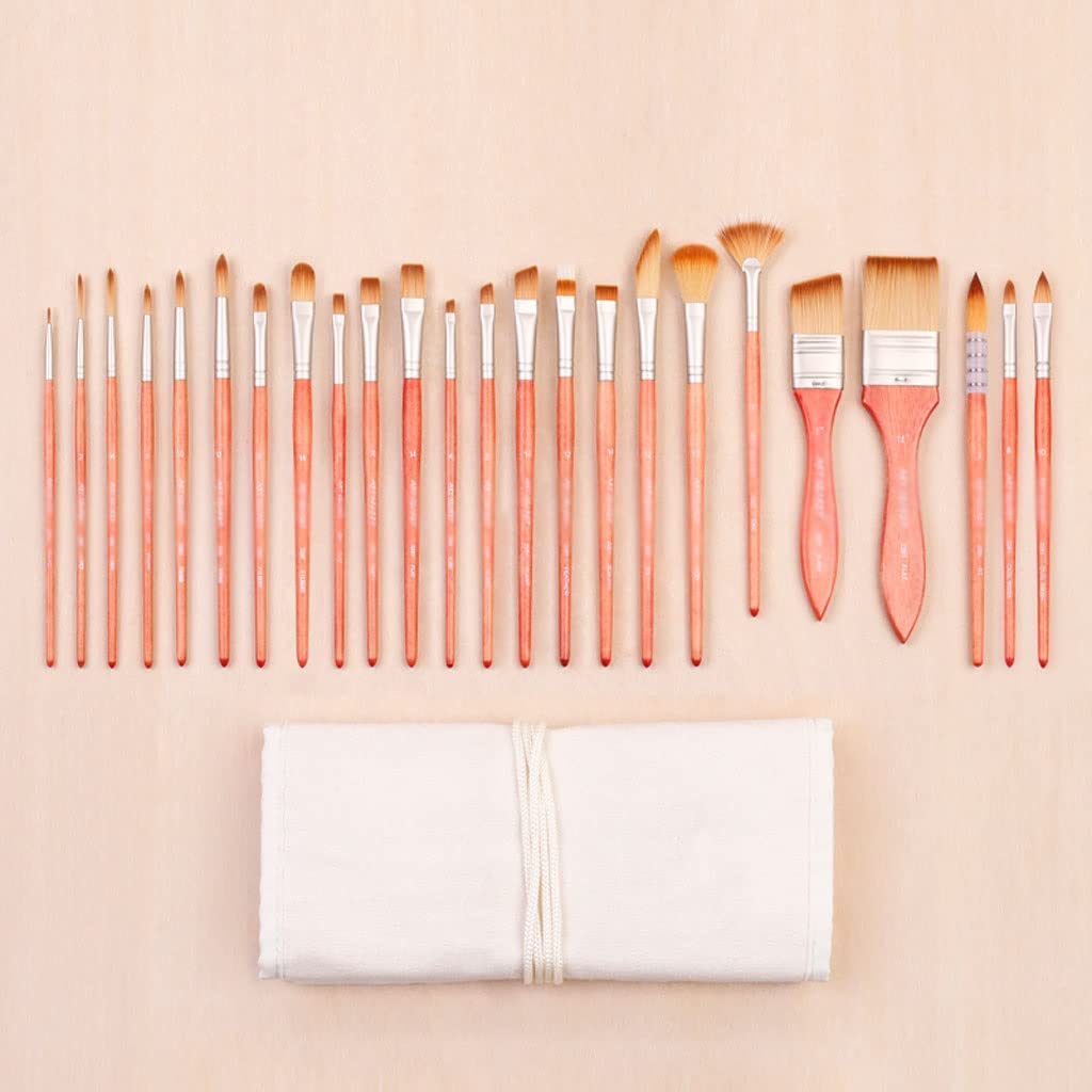 24PCS Art Set Acuarela Pinceles Artísticos con Estuche para lápices para acrílico y Dibujo de Pintura al óleo Decorate