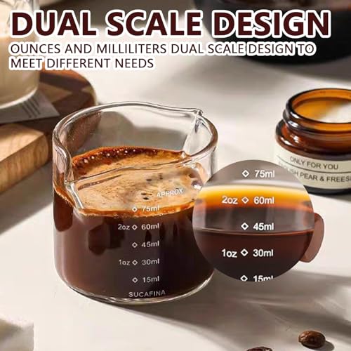 Espresso Cups with Handle, 75ml Double Spout Espresso Measuring Cup with Dual Scale, Espresso Shot Glass with V-Shaped Mouth, Clear Glass Milk Frothing Pitcher, Espresso Accessories - Image 4