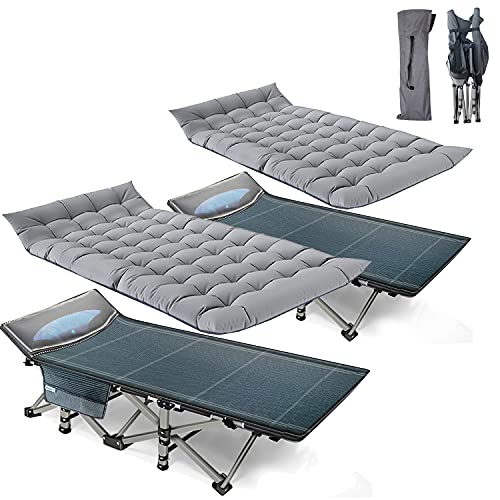 ABORON 2 Pack Camping Cots Adults, Double Layer 1200D Folding Cots Portable W/Mattress, Heavy Duty Sleeping Cots, W/Carrying Bag ABORON 2 Pack Camping Cots Adults, Double Layer 1200D Folding Cots Portable W/Mattress, Heavy Duty Sleeping Cots, W/Carrying Bag