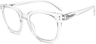 Reading Glasses for Men Women Blue Light Blocking with Spring Hinge, Blocking Readers Anti UV Ray Filter Eyeglasses, Square Computer Reader Glasses, Transparent, +2.5