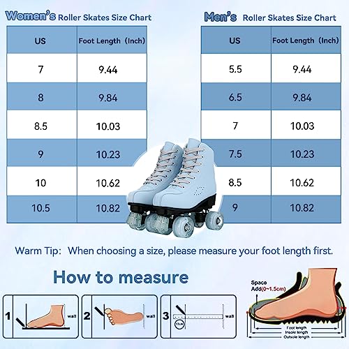 Roller Skates For Women, Shiny High-Top Pu Leather Roller Skates, Four Wheels Pure Sky-Blue Roller Skates For Girls Beginner Indoor Outdoor (41) #TOP1