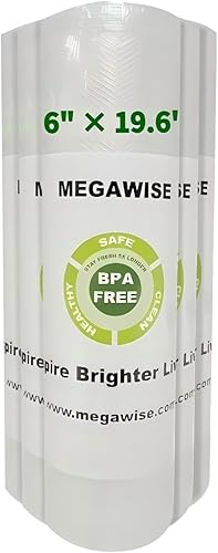 MEGAWISE Bolsas selladoras al vacío de 6 pulgadas x 20 pies para MEGAWISE, Food Saver, Seal a Meal, Weston. Grado alimenticio, sin BPA, resistente,