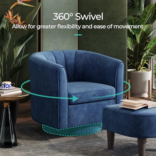 LINSY Swivel Accent Chair with Ottoman: Small Velvet Barrel Chair 360 Swivel Modern Armchair, Upholstered Reading Chair with Footrest for Living Room Bedroom Study Room (Blue) by LINSY - Image 3