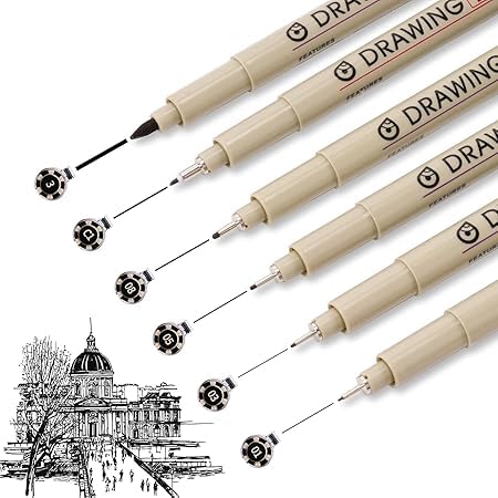 Image of Mircon Black Fineliner Pen for Artist with Different Nib Size - Extra Fine Point Type for Calligraphy, Drawing, Designing, Comic, Waterproof, Sketching,manga art pen for Artist (6pcs (0.2mm-0.5mm))