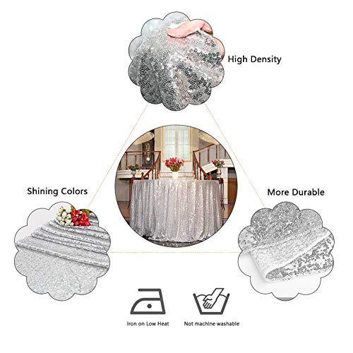 Eternal Beauty Round Silver 90" Sequin Tablecloth- Sparkly Sequin Overlay For Wedding Party/Dessert Table/Christmas Decoration(90-Inch, Silver) #TOP4