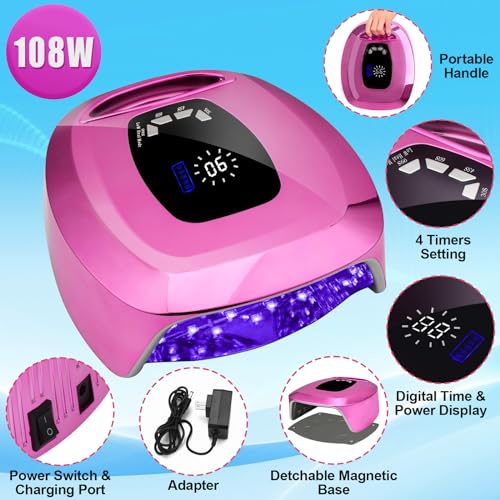 UV-LED-Nail-Lamp-Rechargeable108W-Professional-Cordless-UV-Light-for-Gel-NailsPortable-Metallic-Nail-Dryers-with-UV-Gloves-Nail-KitFast-Curing-Gel-Polish-Lamp-Smart-Sensor-4-Timer-35-Lamp-Beads