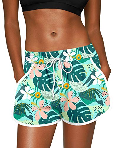 Image of For G and PL Women Summer Floral Beach Boardshorts with Pockets Swim Trunks