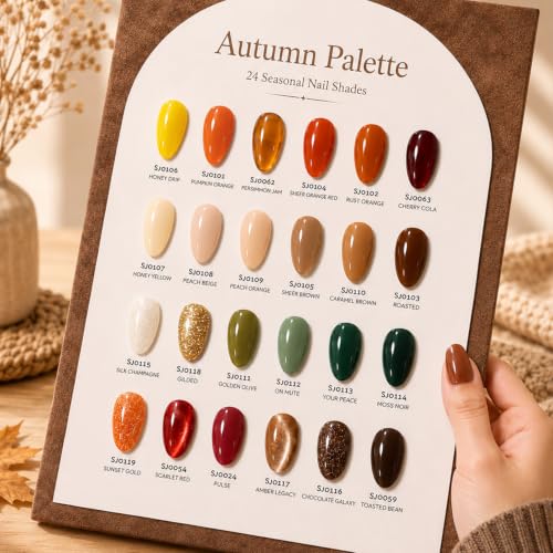Image of AZUREBEAUTY 24 Colors 15ml HEMA-Free Fall Gel Nail Polish Set, 28Pcs Kit
