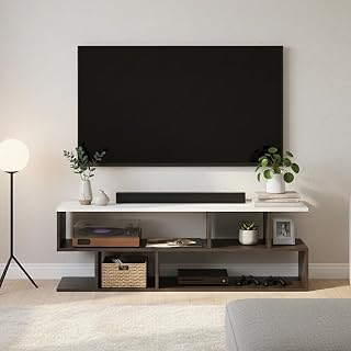 FURNEASER Casco Engineered Wood TV Unit for 55 Inch TV | Floor Standing TV Cabinet & Entertainment Unit with Storage Shelves | Set Top Box Stand & Media Console (Wenge & White)