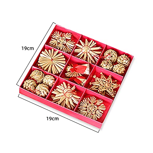 32 Piece Set Christmas Straw Ornaments, Straw Ornament Assortment Wheat Straw Woven Hanging Pendants Christmas Tree Decorations Handmade Crafts Ornament For Xmas Party Home Decor #TOP4
