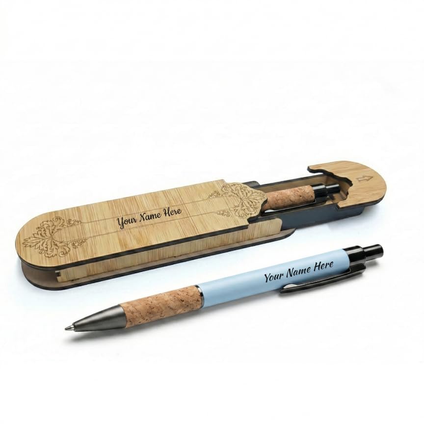 Image of Kajri Gifts Personalized Pen with Name Engraved Wooden Gift Box Best for Gifting, Corporate Gift, Doctor, Advocate, Boss, Employee, Teacher (Cork White)