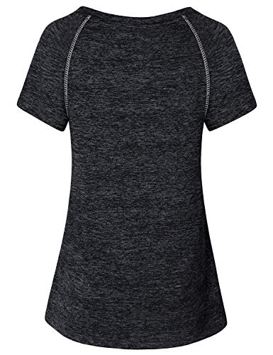 Yakestyle Workout Tops For Women, Yoga Shirts Sweat Wicking Running Activewear T Shirts Hiking Clothes Pilates Exercise Wear Round Neck Comfy Short Sleeve Athletic Training Top Grey M #TOP1