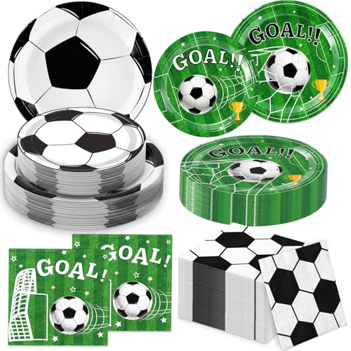 QIYANPAX 72 Pcs Soccer Plates and Napkins Soccer Birthday Party Decorations Including Dinner Plates Dessert Plates and Napkins for Sports Soccer Party Decorations Serves 24