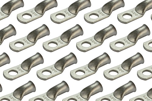 TEMCO 25 Pack Tinned Copper Welding Battery Cable Ends, Lugs Terminal 4 AWG 5/16
