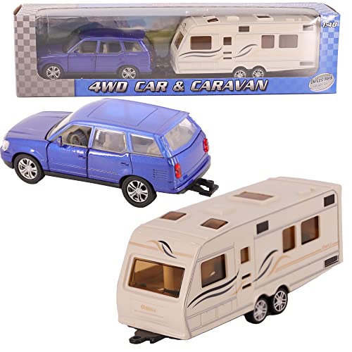 D.A.Y. Republic Blue, 1:40 Scale Diecast Metal 4X4 Car and Caravan Toy With Plastic Parts and Opening Doors, Perfect as a Prop or Play Vehicle a Great Present for Boys and Girls (Blue)