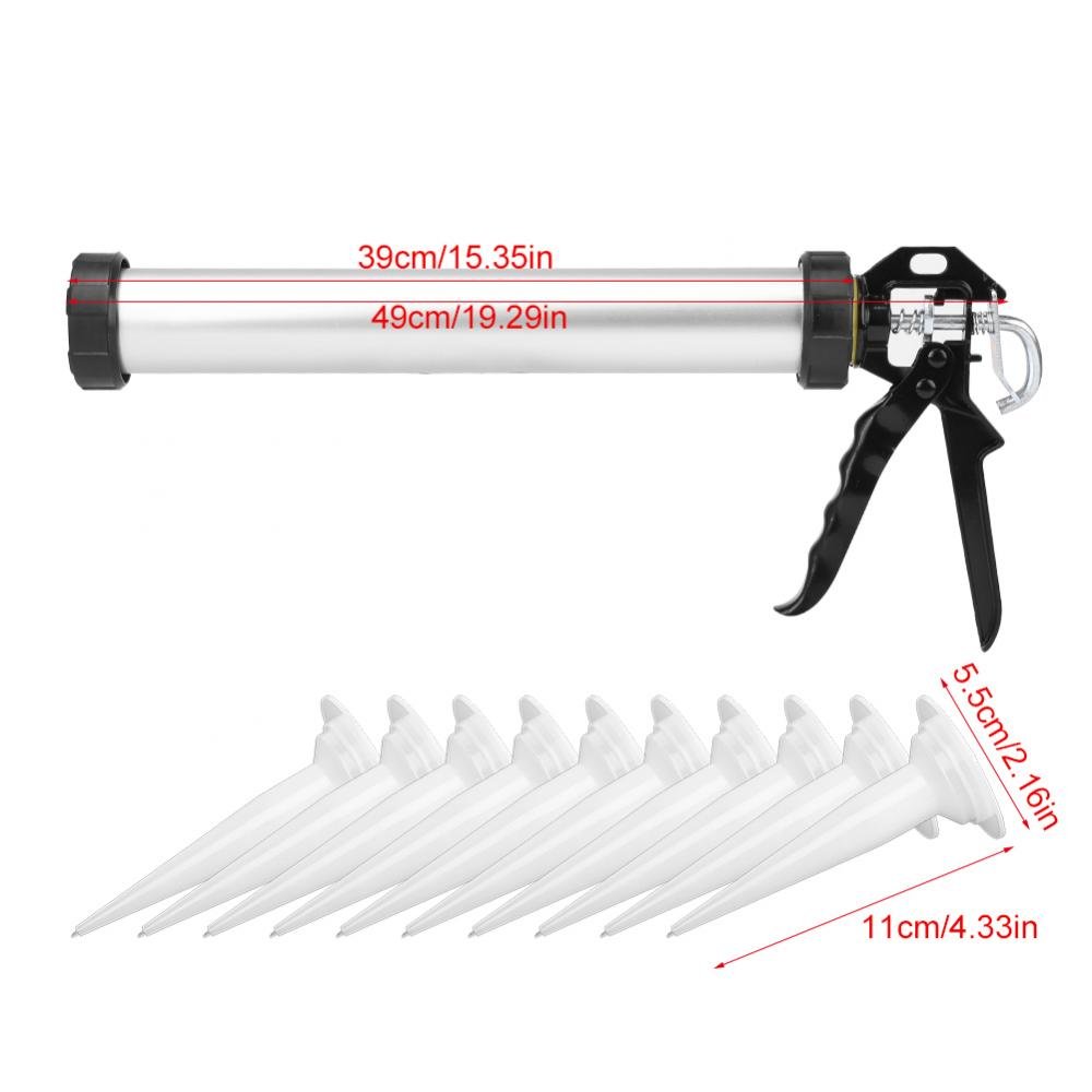 Pistola per silicone,Pistola per sigillanti con 10 ugello,Pistola applicatrice universale chiusa,600 ml