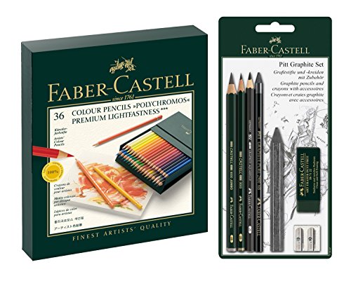Faber Castell 110092 – Lápices de colores Polychromos 36 caja de estudio y juego de dibujo Pitt Graphite