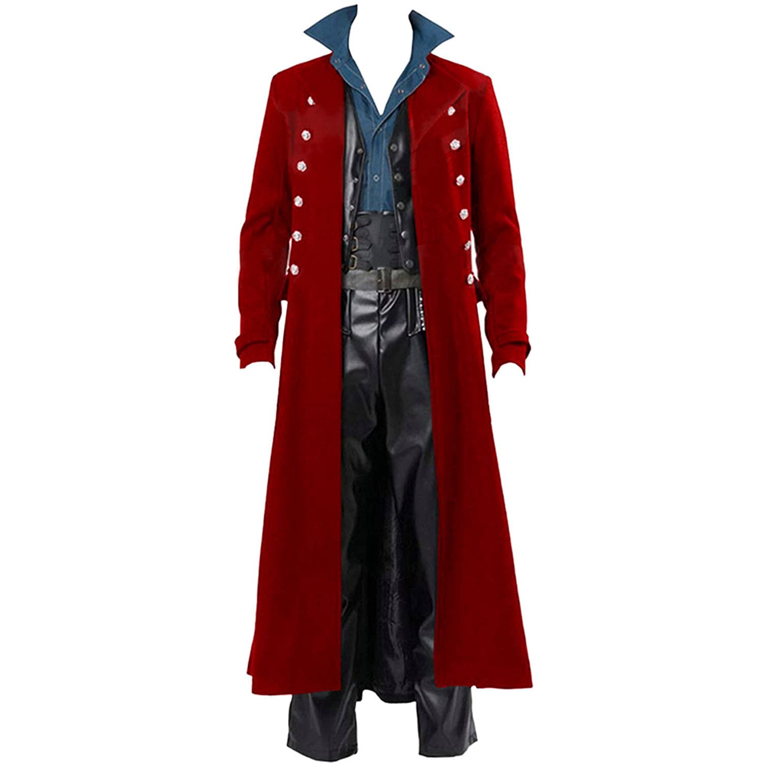 BITSEACOCO Mens Gothic Renaissance Trench Coat Jacket Halloween Costume, Wine Red, Medium