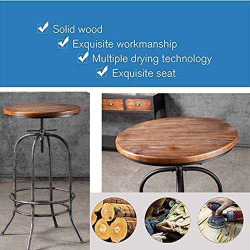 BOKKOLIK Rustic Bar Table Vintage Bistro Table Industrial Pub Table for Kitchen Coffee House Office Computer Desk Swivel Round Wooden Top 37.4-45.3inch Height Adjustable