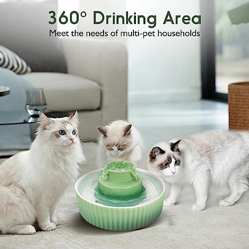 Ceramic Cat Water Fountain, 2.1L/71oz Cat Fountain with 3 Carbon Filters and 2 Water Pumps, Cupcake Pet Water Fountain for Cats and Dogs (Green) - Image 6