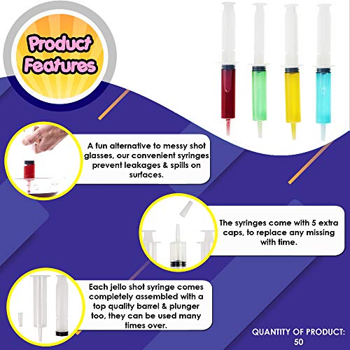 THE TWIDDLERS 50 Grote Drinkspuit Shotglaasjes med 55 Caps (60ml) - Herbruikbare Plastic Jello Shot, Shots, Jelly, Cocktails - Verjaardagen, Halloween & Feesten - BPA-vrij - Image 6