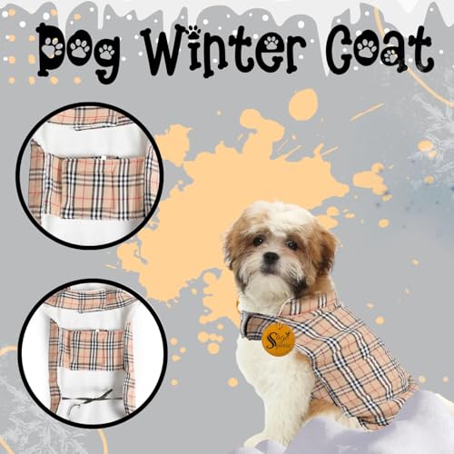 Image of Sage Square Winter Coloured Dog Coat - All-Weather Protection, Windproof, Waterproof Cozy Fleece Lining, Adjustable Straps, Durable Construction, Stylish, Comfortable, Jacket (Cream & White, Small)