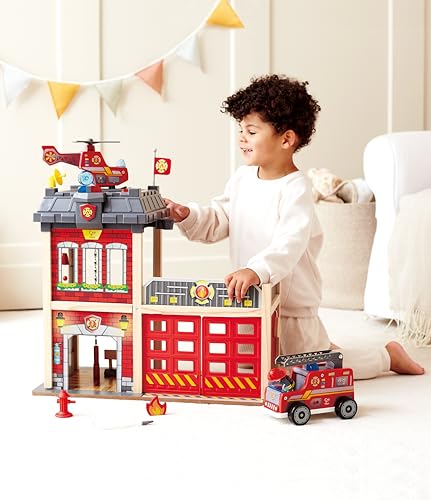 image for Hape Fire Station Playset| Wooden Dollhouse Kid’s Toy, Stimulates Ke