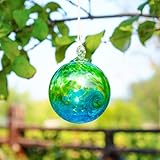KRISININE 4 Inch Hand Blown Glass Gazing Balls Green Glass Christmas Ball Ornaments Garden Patio Home Decor