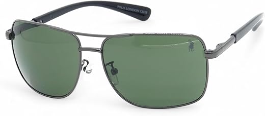 Óculos de Sol Aviador Unissex Polo London Club design Retangular com lentes em Policarbonato UV400 contém Case Couro ECO