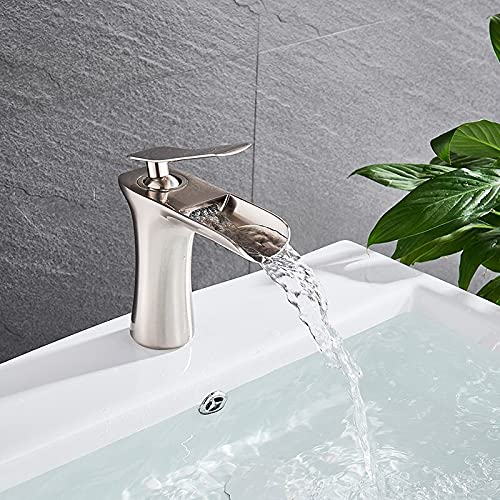 Robinet de salle de bain cascade en nickel brossé mitigeur haut de gamme