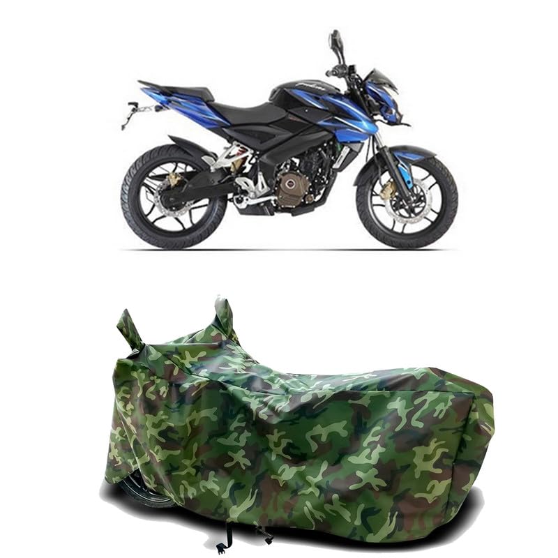 Image of DUFFEL-100% Heat Protection Two Wheeler Bike /Scooty Body Cover for Bajaj Pulsar 200NS FI Water Resistance /UV-Rays /Birds Dropping /Scratchproof /Dust Proof /Waterproof[Green Jungle Print]